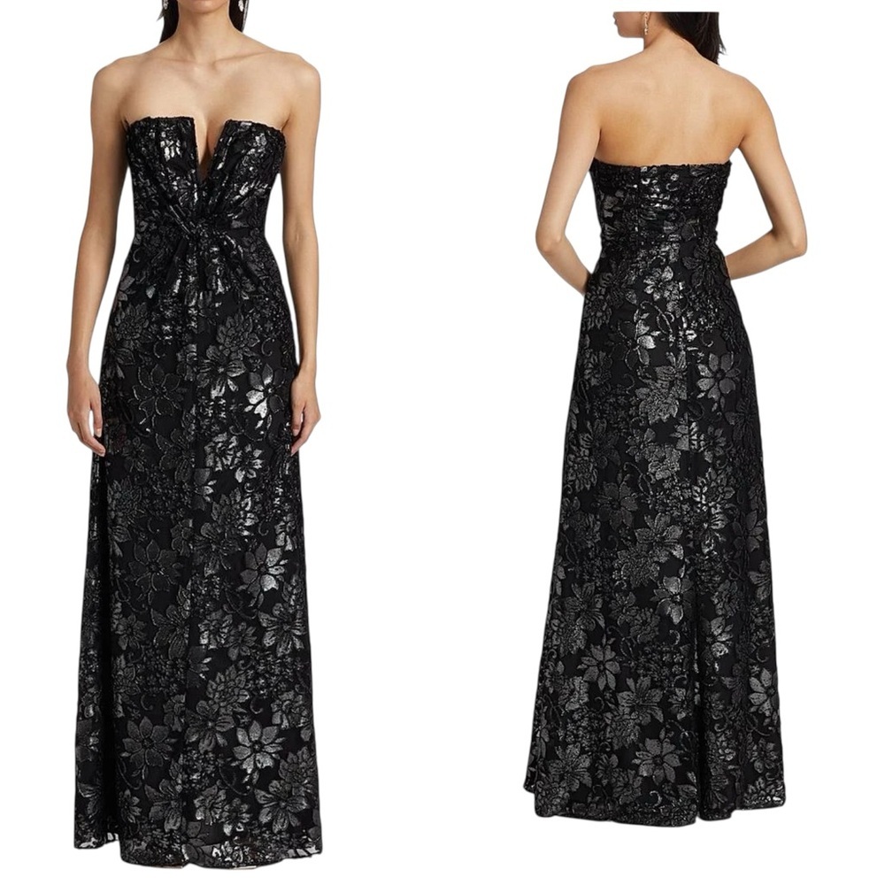 Ramy Brook Rodgers Metallic Floral Gown Size 10